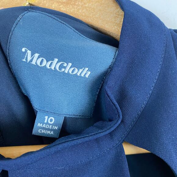 Modcloth Navy Keyhole Midi Dress Sophisticated Demure Wedding Guest Career 10 - Picture 7 of 8